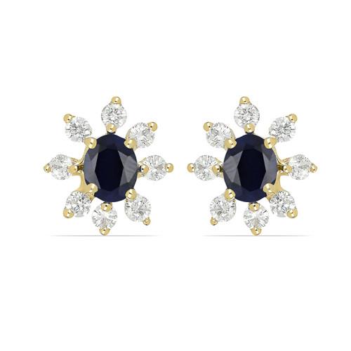 REAL 14K GOLD NATURAL BLUE SAPPHIRE GEMSTONE HALO EARRINGS